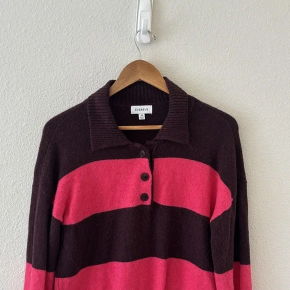Evereve Roslyn Rugby Stiped Sweater Womens XS Pink Brown Preppy Rugby - Picture 5 of 12